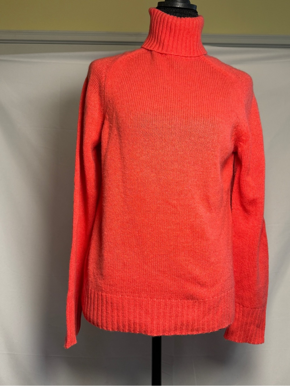 J. Crew Neon Coral Cashmere Turtleneck Sweater